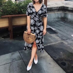 Who What Wear Floral Flutter Sleeve Wrap Dress